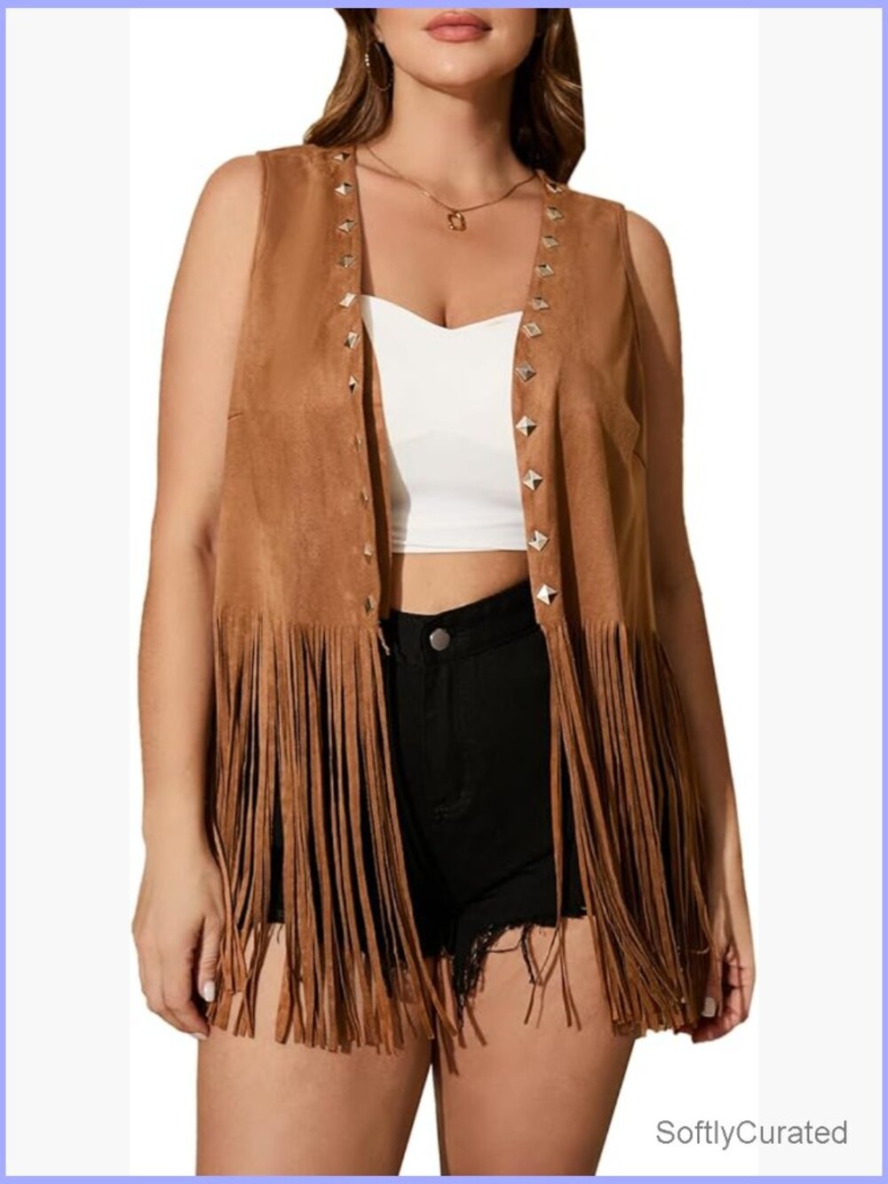 Plus Size Faux Suede Fringe Vest - Sleeveless Open Front Western Jacket